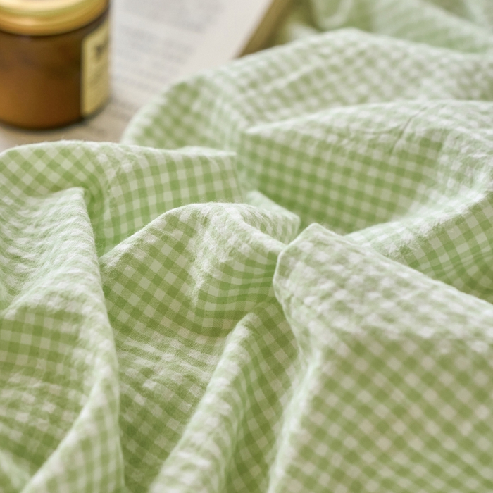 91家纺网 家纺一手货源 找家纺 春皖家纺 2026春夏新款全棉水洗棉单枕套枕套单件单品枕套 嫩绿格