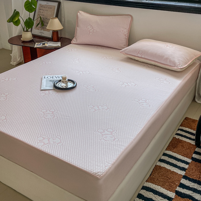 91家纺网 家纺一手货源 找家纺 （总）悦织湾家纺 2026新款提花凉豆豆凉席三件套夏季3D豆豆席冰爽席子床笠款蝴蝶结小熊系列