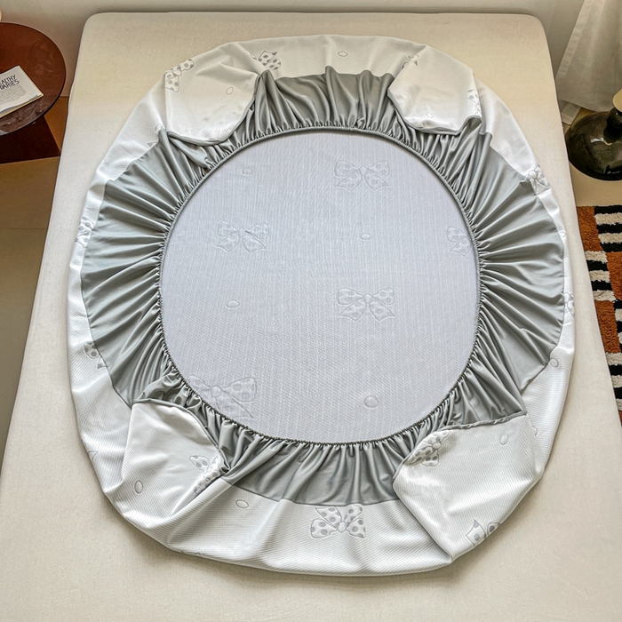 91家纺网 家纺一手货源 找家纺 悦织湾家纺 2026新款提花凉豆豆凉席三件套夏季3D豆豆席冰爽席子床笠款蝴蝶结小熊系列 蝴蝶结灰