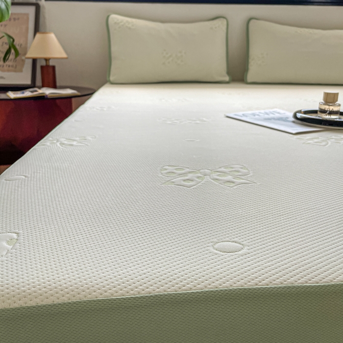 91家纺网 家纺一手货源 找家纺 悦织湾家纺 2026新款提花凉豆豆凉席三件套夏季3D豆豆席冰爽席子床笠款蝴蝶结小熊系列 蝴蝶结绿