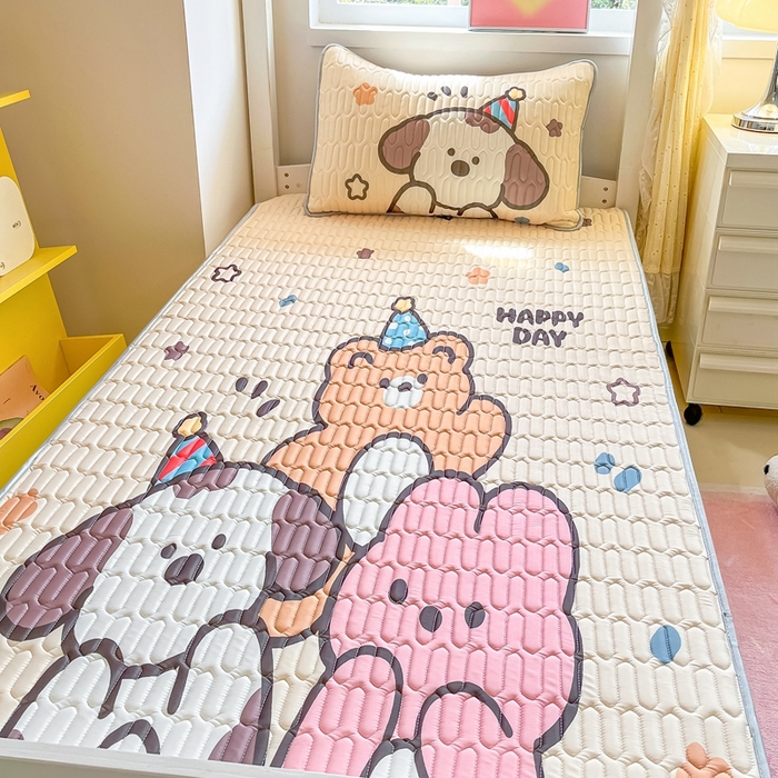 91家纺网 家纺一手货源 找家纺 川悦生活 2026新款大版宿舍凉感丝学生床凉席三件套 Party聚会