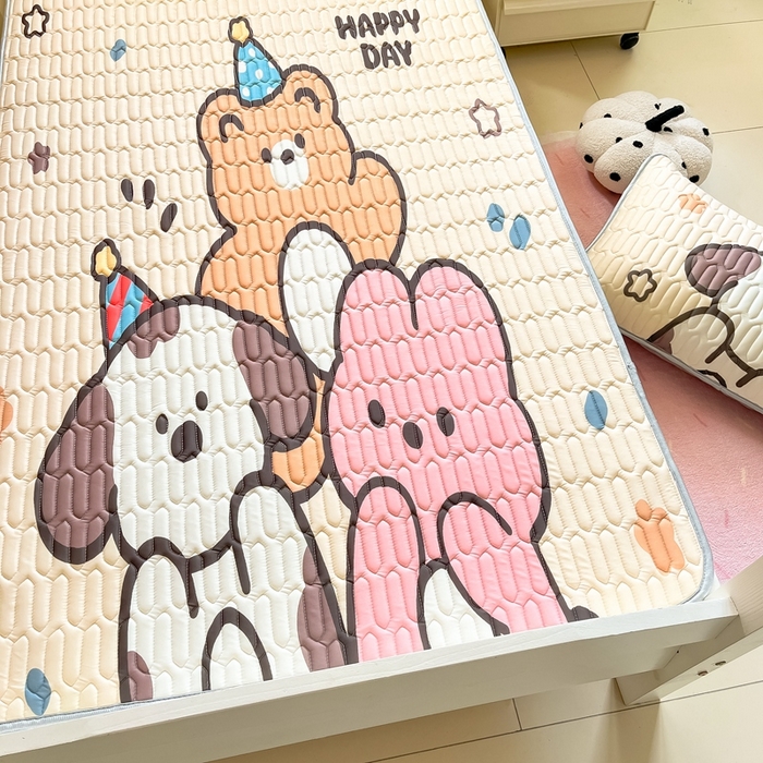 91家纺网 家纺一手货源 找家纺 川悦生活 2026新款大版宿舍凉感丝学生床凉席三件套 Party聚会