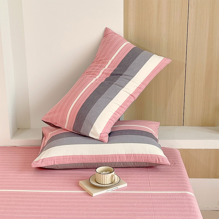 91家纺网 家纺一手货源 找家纺 春皖家纺 2026春夏新款全棉水洗棉单枕套枕套单件单品枕套 素雅-蔻粉