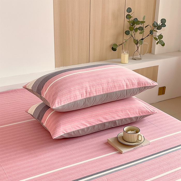 91家纺网 家纺一手货源 找家纺 春皖家纺 2026春夏新款全棉水洗棉单枕套枕套单件单品枕套 素雅-蔻粉