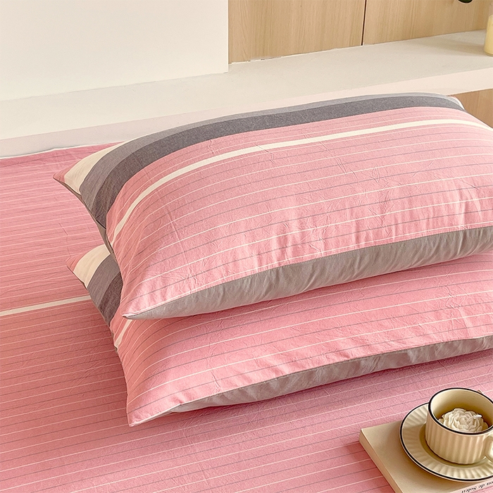 91家纺网 家纺一手货源 找家纺 春皖家纺 2026春夏新款全棉水洗棉单枕套枕套单件单品枕套 素雅-蔻粉