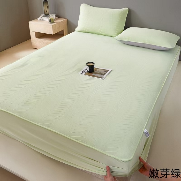 91家纺网 家纺一手货源 找家纺 玖玖爱家纺 2026新款0胶感母婴呱呱席床笠款 嫩芽绿