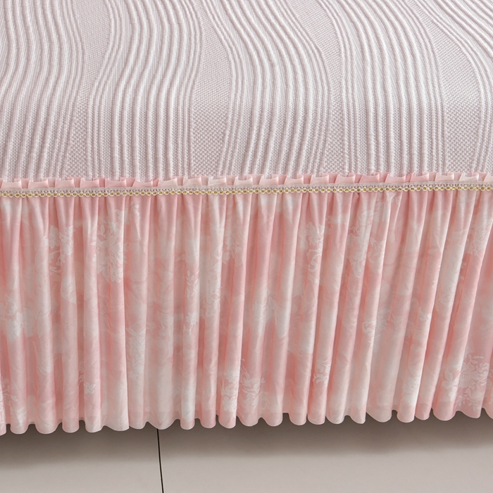 91家纺网 家纺一手货源 找家纺 诺梵家纺 2026新款冰豆豆PE高分子凉感印花床裙款凉席三件套 简时光粉