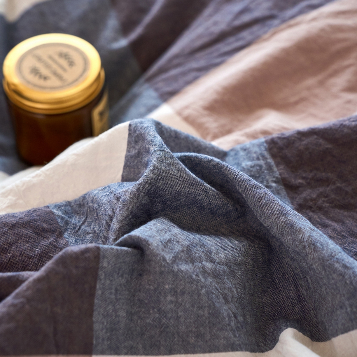 91家纺网 家纺一手货源 找家纺 春皖家纺 2026春夏新款全棉水洗棉单枕套枕套单件单品枕套 素雅-蓝大格