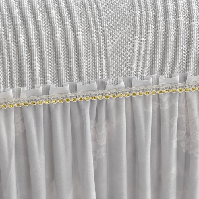 91家纺网 家纺一手货源 找家纺 诺梵家纺 2026新款冰豆豆PE高分子凉感印花床裙款凉席三件套 简时光灰