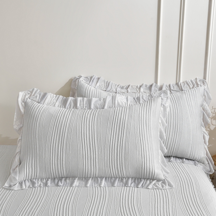 91家纺网 家纺一手货源 找家纺 诺梵家纺 2026新款冰豆豆PE高分子凉感印花床裙款凉席三件套 简时光灰