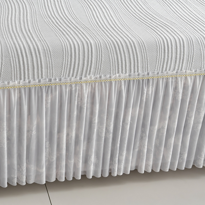 91家纺网 家纺一手货源 找家纺 诺梵家纺 2026新款冰豆豆PE高分子凉感印花床裙款凉席三件套 简时光灰