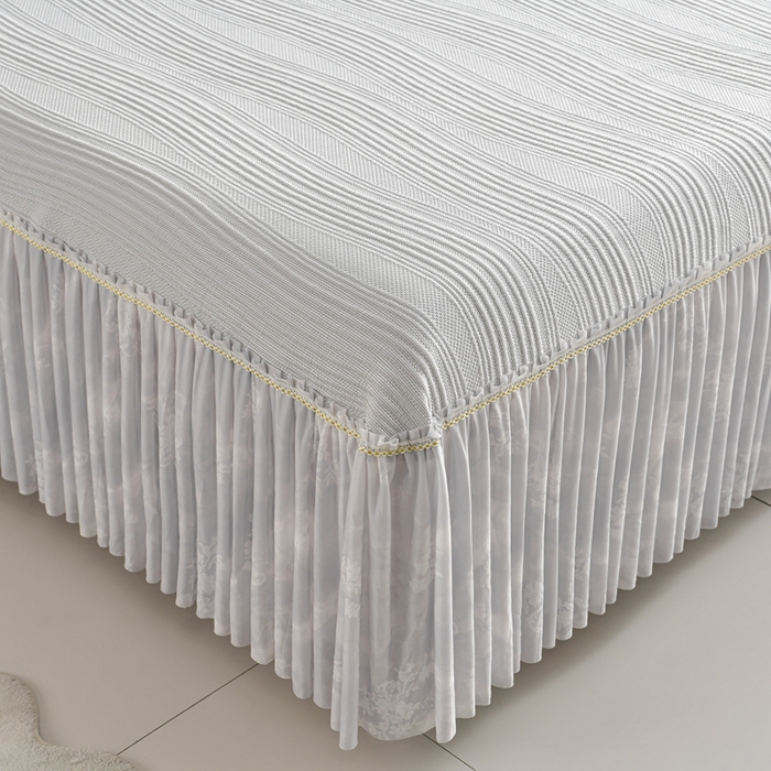 91家纺网 家纺一手货源 找家纺 诺梵家纺 2026新款冰豆豆PE高分子凉感印花床裙款凉席三件套 简时光灰