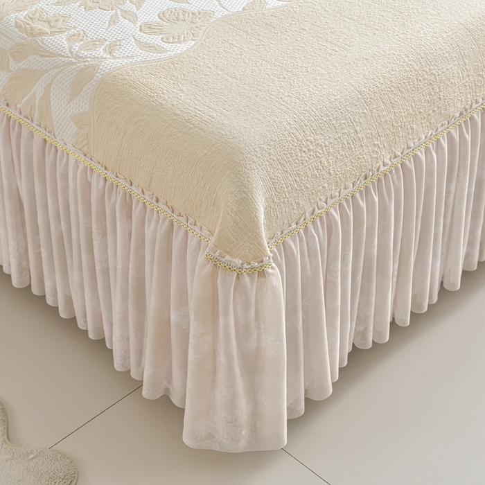 91家纺网 家纺一手货源 找家纺 诺梵家纺 2026新款冰豆豆PE高分子凉感印花床裙款凉席三件套 小蛮腰黄