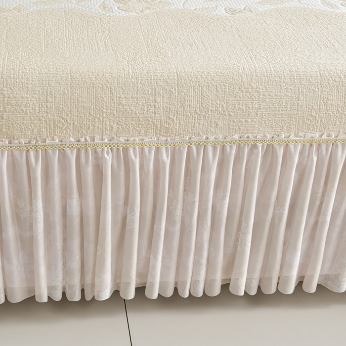 91家纺网 家纺一手货源 找家纺 诺梵家纺 2026新款冰豆豆PE高分子凉感印花床裙款凉席三件套 小蛮腰黄