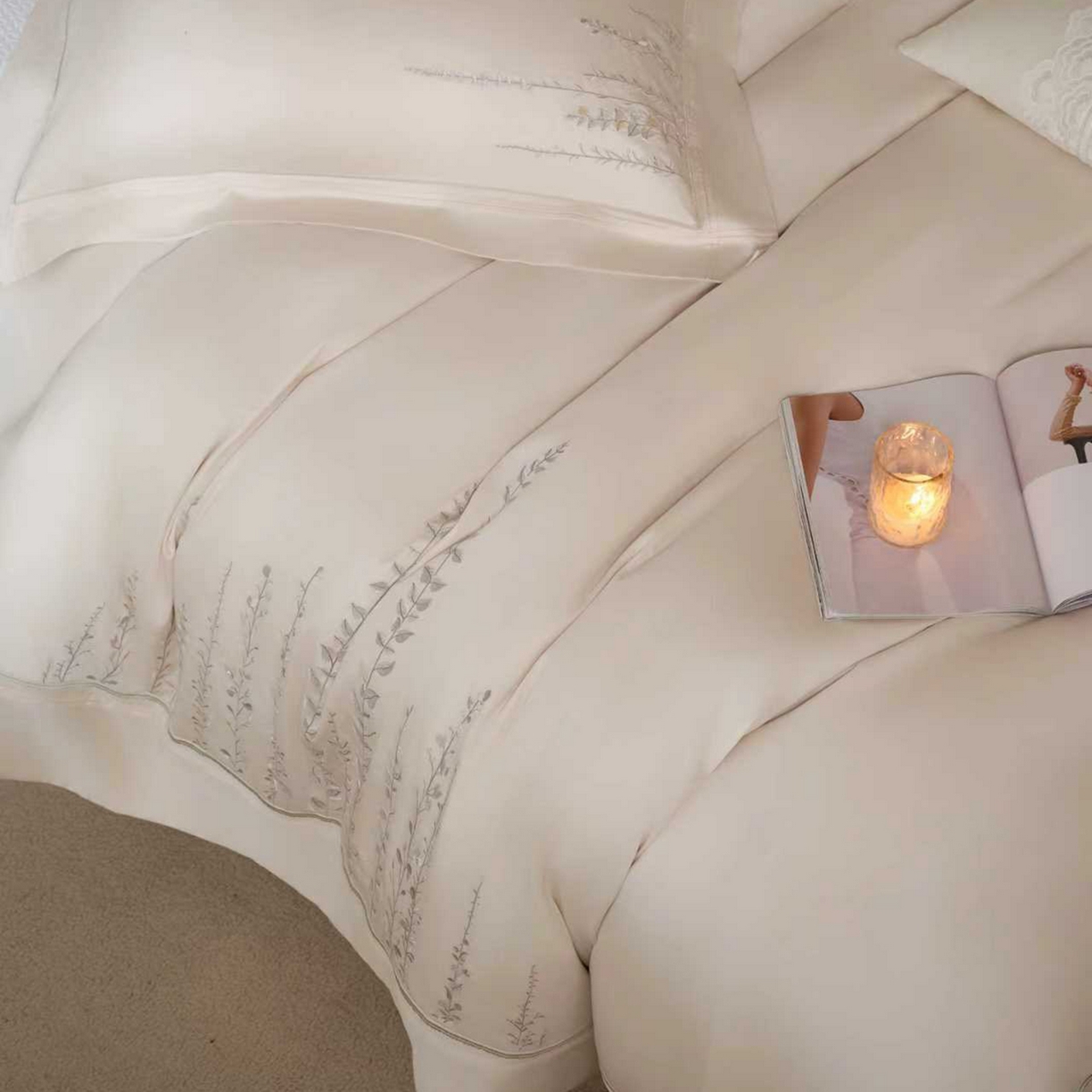 91家纺网 家纺一手货源 找家纺 （总）玖玖爱家纺 2026新款100支长绒棉东方禅意柔奢风极简治愈四件套-漫枝