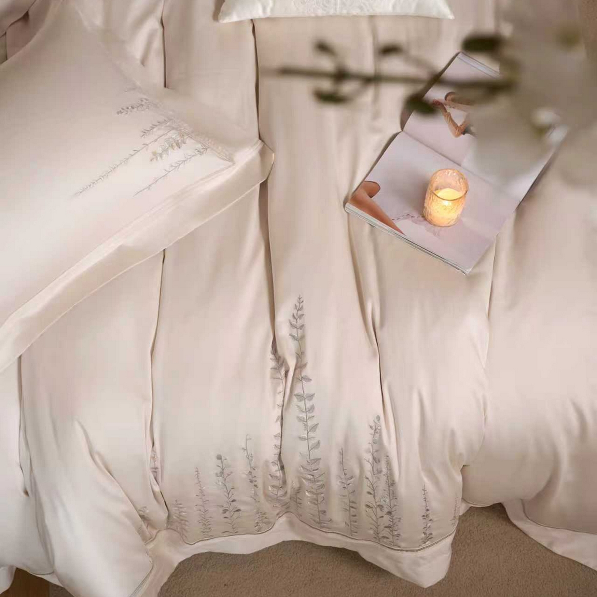 91家纺网 家纺一手货源 找家纺 （总）玖玖爱家纺 2026新款100支长绒棉东方禅意柔奢风极简治愈四件套-漫枝