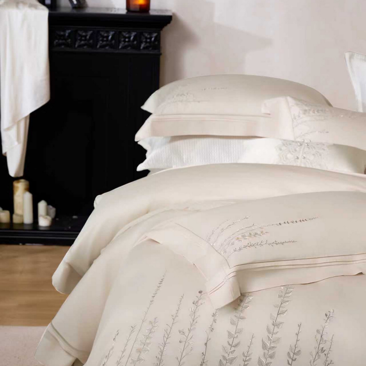91家纺网 家纺一手货源 找家纺 （总）玖玖爱家纺 2026新款100支长绒棉东方禅意柔奢风极简治愈四件套-漫枝