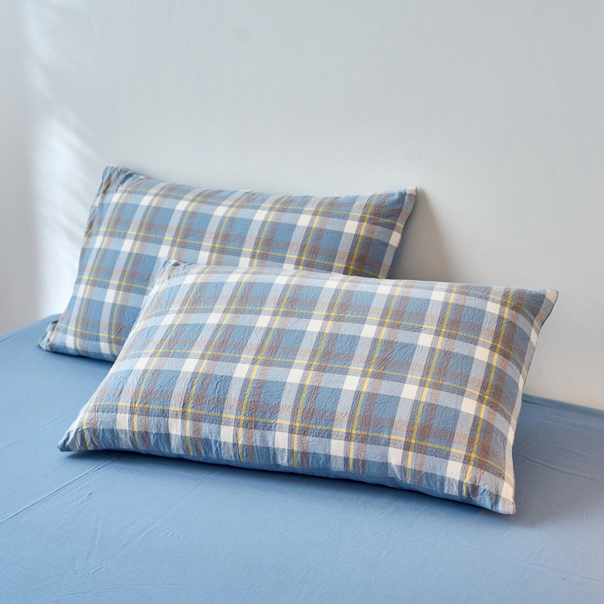 春皖家纺 2026春夏新款全棉水洗棉单枕套枕套单件单品枕套 素雅-蓝格