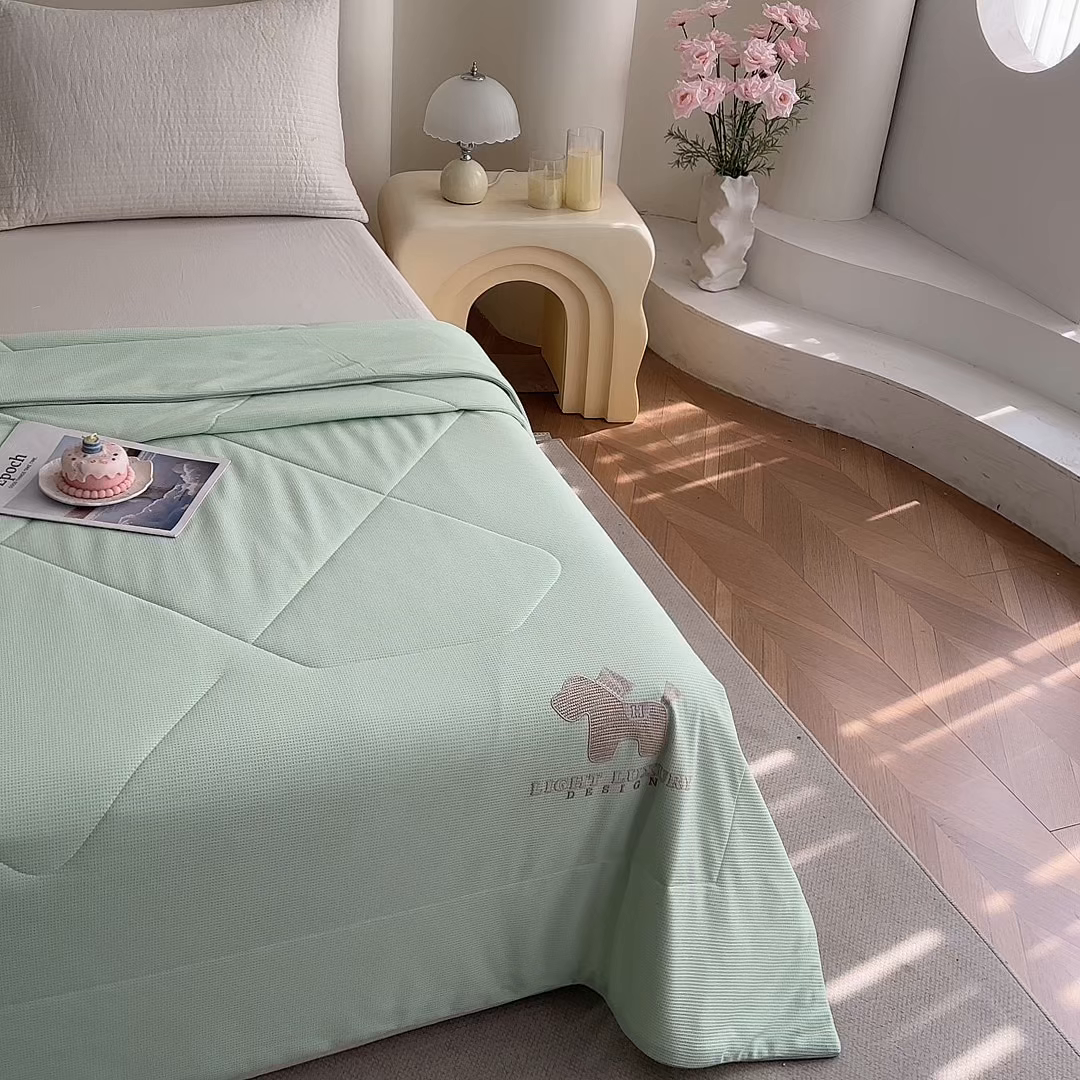 91家纺网 家纺一手货源 找家纺 宇淳国际 2026新款华夫格夏凉被 浅绿