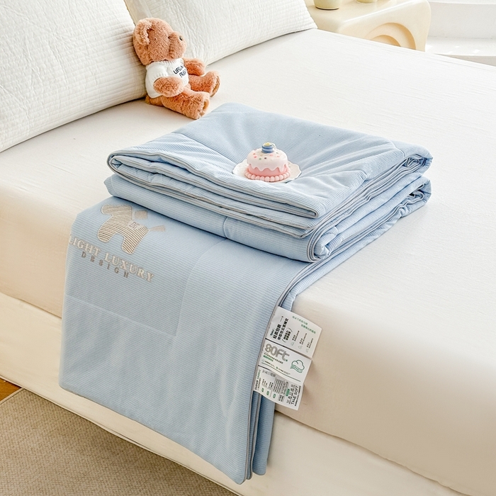 91家纺网 家纺一手货源 找家纺 宇淳国际 2026新款华夫格夏凉被 浅蓝灰
