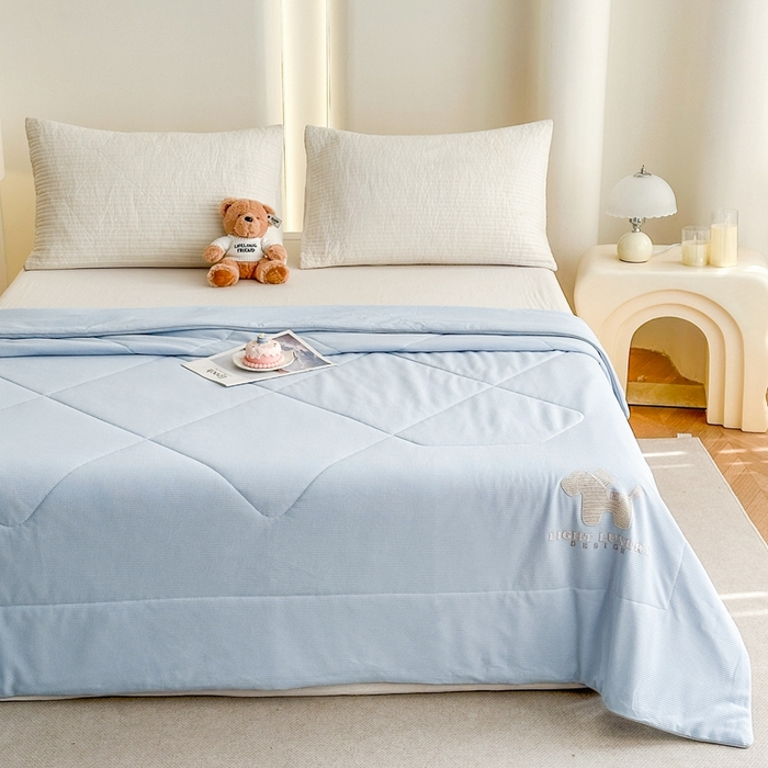 91家纺网 家纺一手货源 找家纺 宇淳国际 2026新款华夫格夏凉被 浅蓝灰