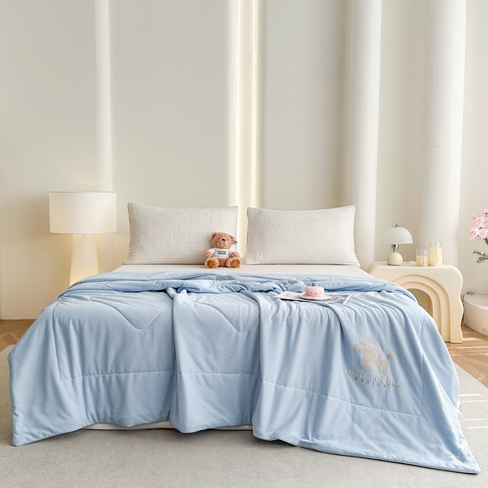 91家纺网 家纺一手货源 找家纺 宇淳国际 2026新款华夫格夏凉被 浅蓝灰