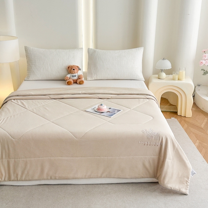 91家纺网 家纺一手货源 找家纺 宇淳国际 2026新款华夫格夏凉被 卡其