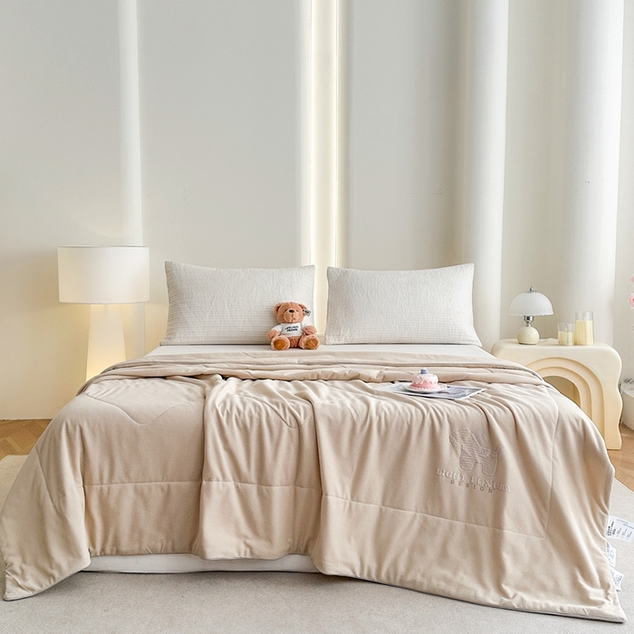 91家纺网 家纺一手货源 找家纺 宇淳国际 2026新款华夫格夏凉被 卡其