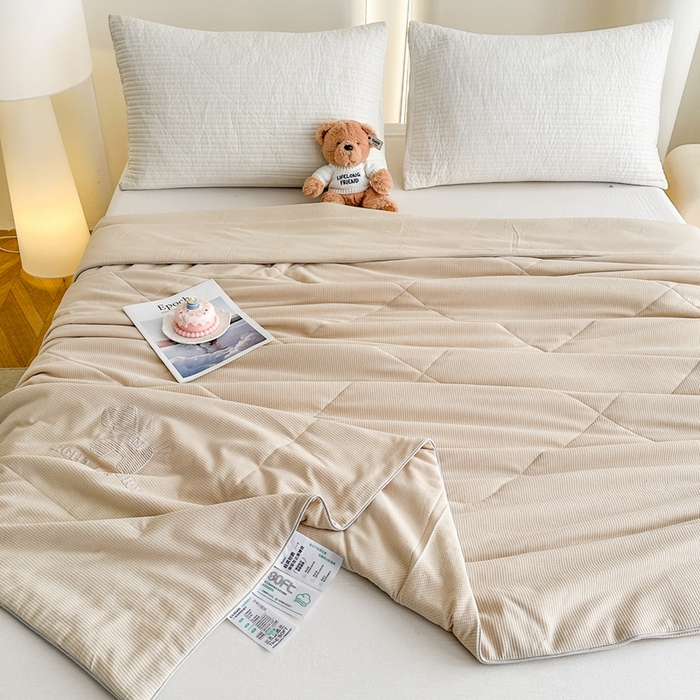 91家纺网 家纺一手货源 找家纺 宇淳国际 2026新款华夫格夏凉被 卡其