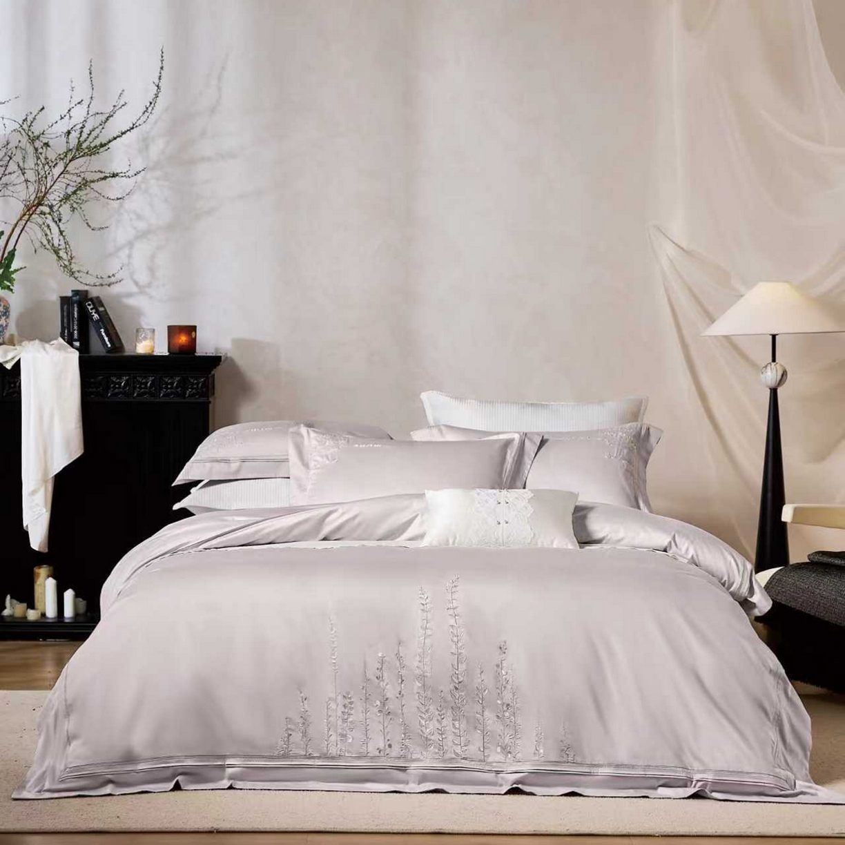 91家纺网 家纺一手货源 找家纺 玖玖爱家纺 2026新款100支长绒棉东方禅意柔奢风极简治愈四件套-漫枝 漫枝-莫奈紫