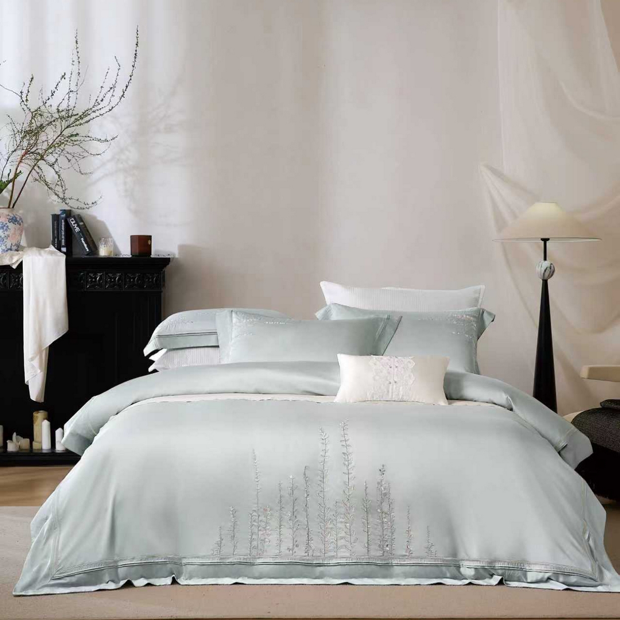 玖玖爱家纺 2026新款100支长绒棉东方禅意柔奢风极简治愈四件套-漫枝 漫枝-冰川兰