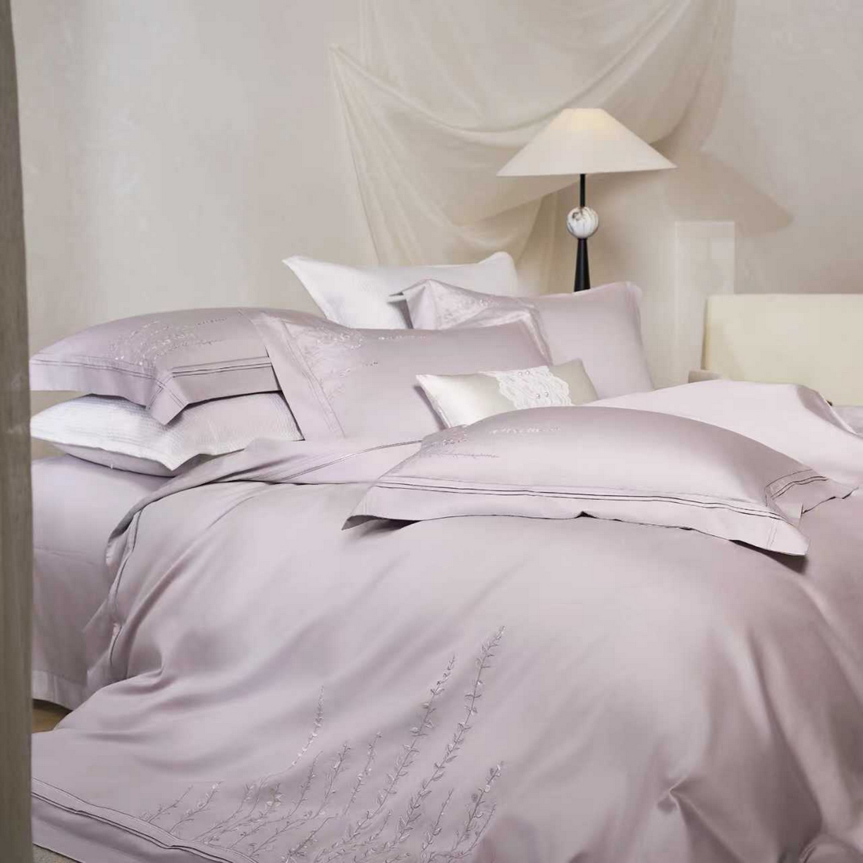 91家纺网 家纺一手货源 找家纺 玖玖爱家纺 2026新款100支长绒棉东方禅意柔奢风极简治愈四件套-漫枝 漫枝-莫奈紫