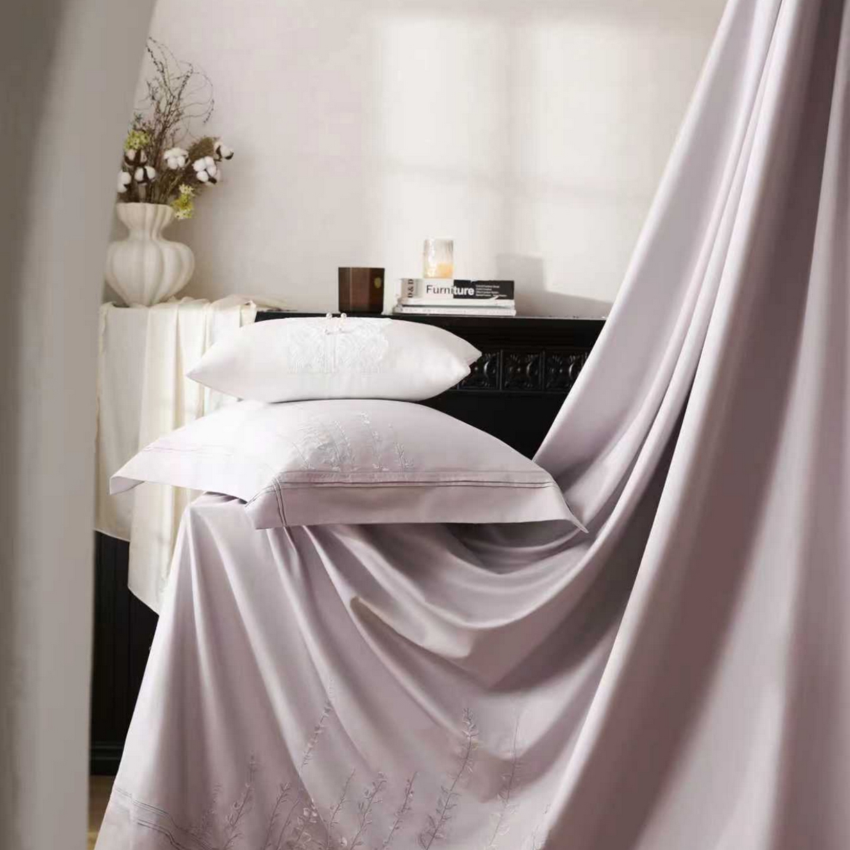 91家纺网 家纺一手货源 找家纺 玖玖爱家纺 2026新款100支长绒棉东方禅意柔奢风极简治愈四件套-漫枝 漫枝-莫奈紫