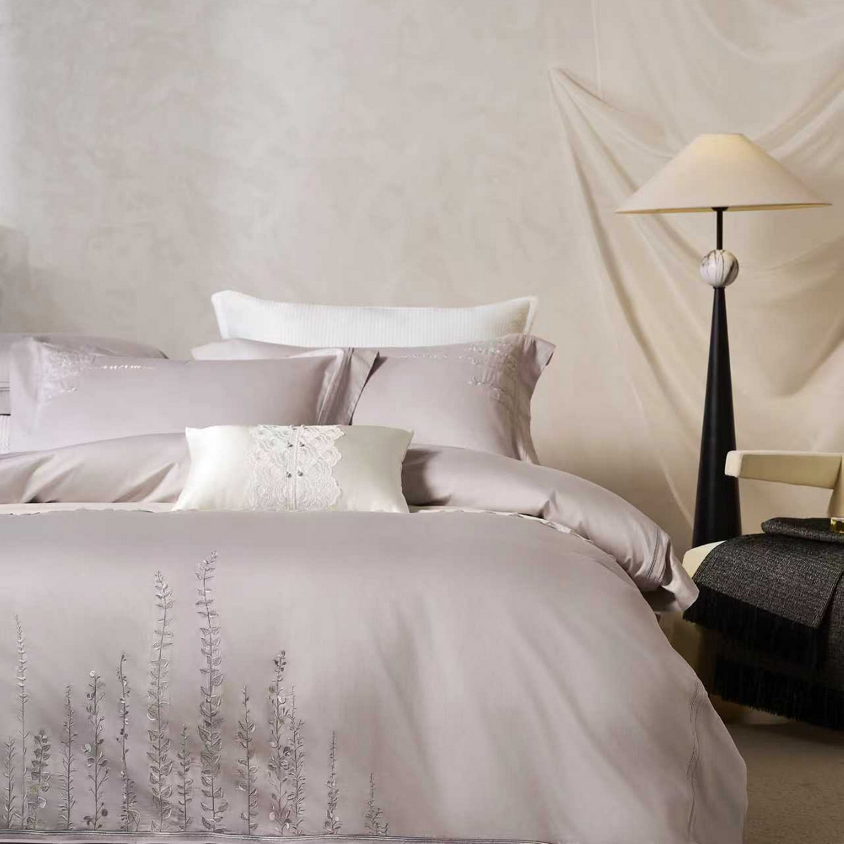 91家纺网 家纺一手货源 找家纺 玖玖爱家纺 2026新款100支长绒棉东方禅意柔奢风极简治愈四件套-漫枝 漫枝-莫奈紫