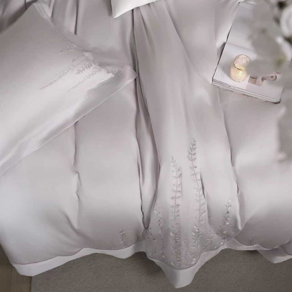 91家纺网 家纺一手货源 找家纺 玖玖爱家纺 2026新款100支长绒棉东方禅意柔奢风极简治愈四件套-漫枝 漫枝-浅云灰