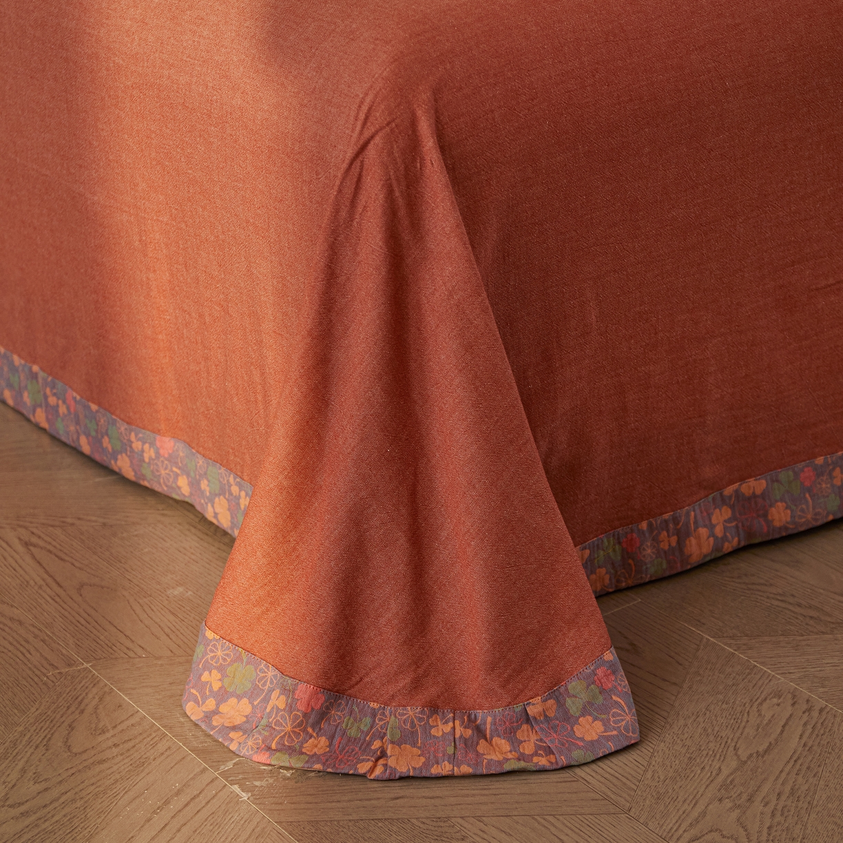 91家纺网 家纺一手货源 找家纺 （总）仰望棉麻双层纱供应链 2026新款全棉色织提花双层纱纽扣款四件套-幸运草