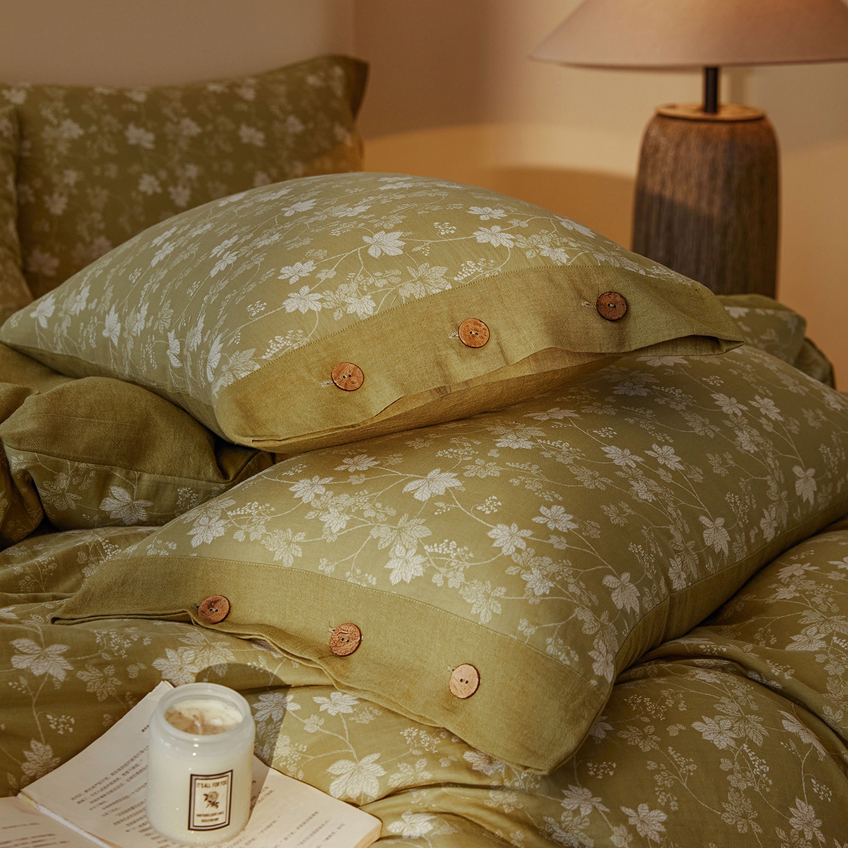 91家纺网 家纺一手货源 找家纺 （总）仰望棉麻双层纱供应链 2026新款全棉色织提花双层纱纽扣款四件套-森意棉棉