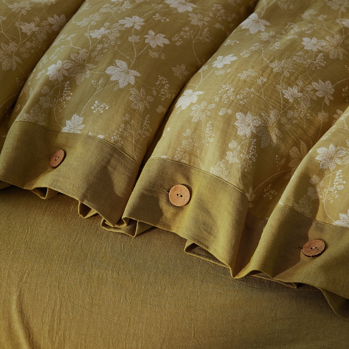 91家纺网 家纺一手货源 找家纺 （总）仰望棉麻双层纱供应链 2026新款全棉色织提花双层纱纽扣款四件套-森意棉棉