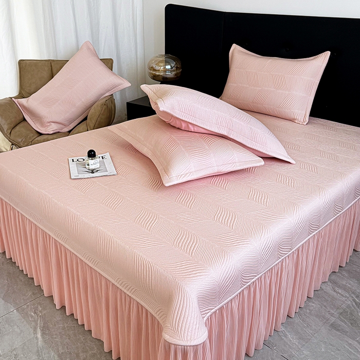 91家纺网 家纺一手货源 找家纺 （总）红夫人 2026新款PE高分子复合凉感席韩版床裙款凉席三件套-冰川