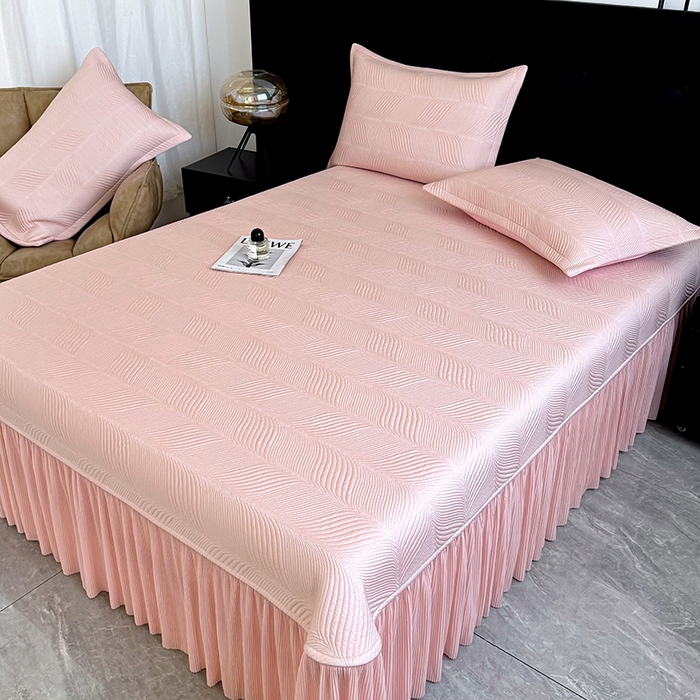 91家纺网 家纺一手货源 找家纺 （总）红夫人 2026新款PE高分子复合凉感席韩版床裙款凉席三件套-冰川