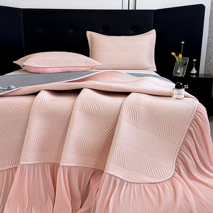 91家纺网 家纺一手货源 找家纺 红夫人 2026新款春夏韩版床盖款多功能夏被床盖四件套--粉黛 粉黛-天蓝