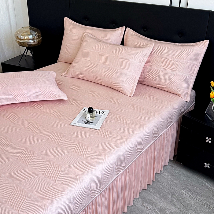 91家纺网 家纺一手货源 找家纺 （总）红夫人 2026新款PE高分子复合凉感席韩版床裙款凉席三件套-冰川