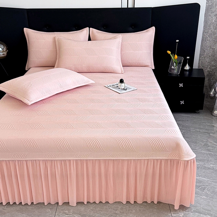 91家纺网 家纺一手货源 找家纺 （总）红夫人 2026新款PE高分子复合凉感席韩版床裙款凉席三件套-冰川