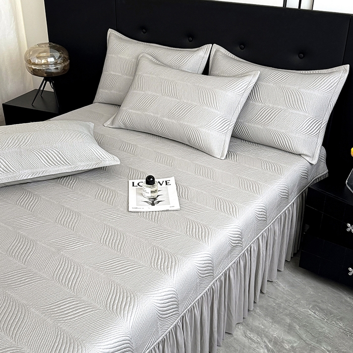 91家纺网 家纺一手货源 找家纺 红夫人 2026新款PE高分子复合凉感席韩版床裙款凉席三件套-冰川 冰川-灰色