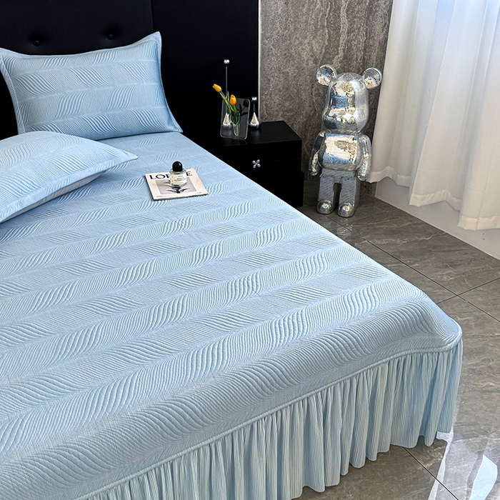 91家纺网 家纺一手货源 找家纺 红夫人 2026新款PE高分子复合凉感席韩版床裙款凉席三件套-冰川 冰川-蓝色