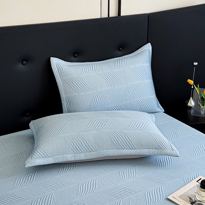 91家纺网 家纺一手货源 找家纺 红夫人 2026新款PE高分子复合凉感席韩版床裙款凉席三件套-冰川 冰川-蓝色