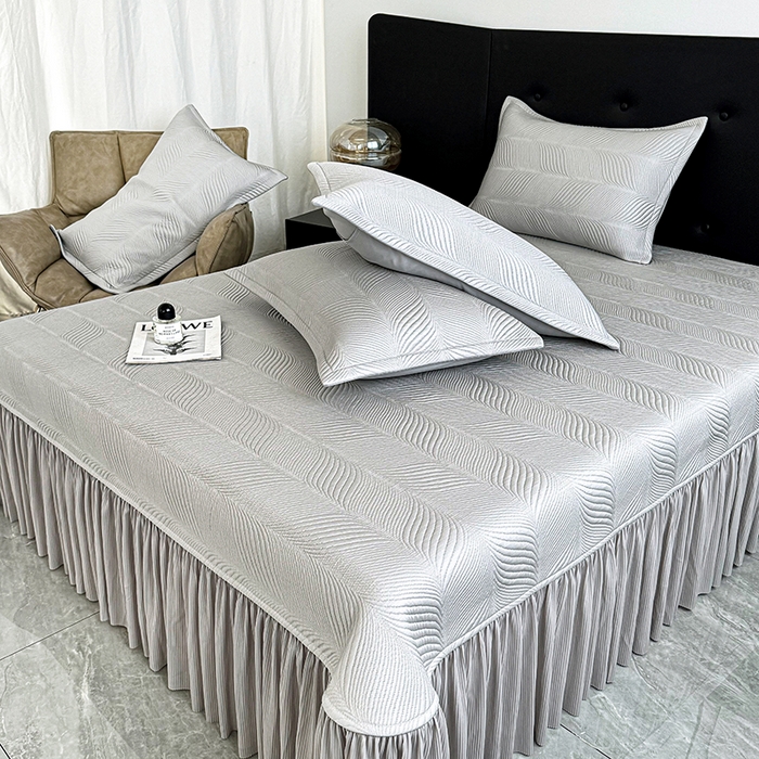 91家纺网 家纺一手货源 找家纺 红夫人 2026新款PE高分子复合凉感席韩版床裙款凉席三件套-冰川 冰川-灰色