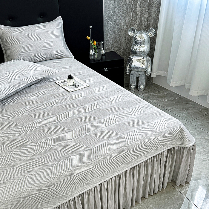 91家纺网 家纺一手货源 找家纺 红夫人 2026新款PE高分子复合凉感席韩版床裙款凉席三件套-冰川 冰川-灰色