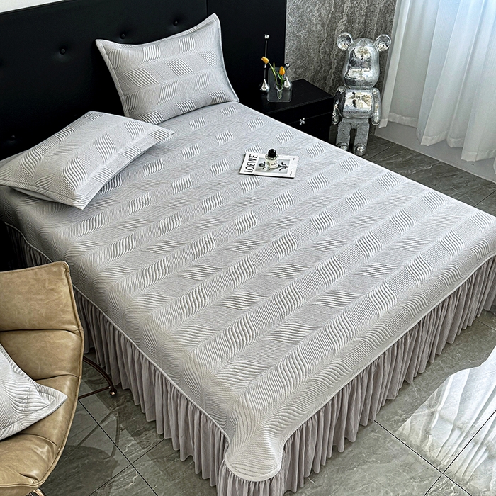 91家纺网 家纺一手货源 找家纺 红夫人 2026新款PE高分子复合凉感席韩版床裙款凉席三件套-冰川 冰川-灰色