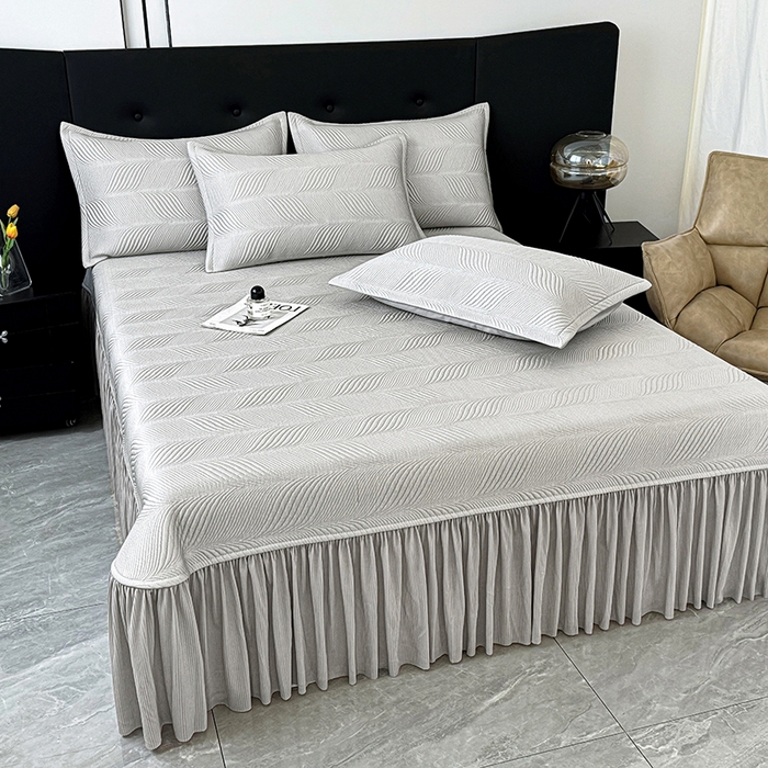 91家纺网 家纺一手货源 找家纺 红夫人 2026新款PE高分子复合凉感席韩版床裙款凉席三件套-冰川 冰川-灰色